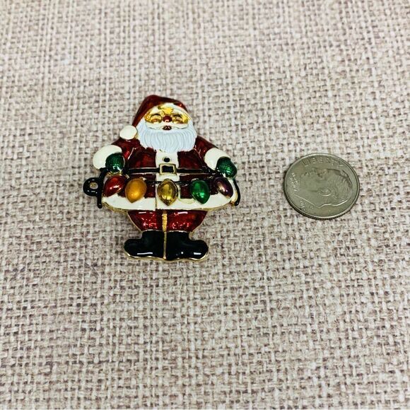 Gold Enameled Santa with Christmas Lights Brooch - Picture 1 of 2